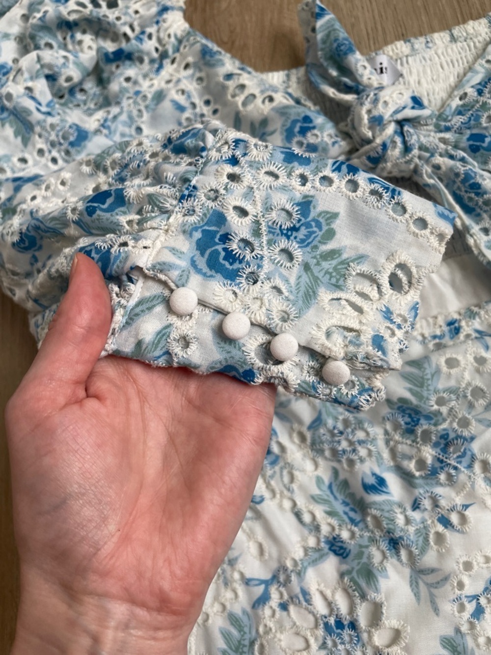 En Saison Claire Eyelet Mini Dress Puff Sleeve Blue White S - Picture 8 of 10